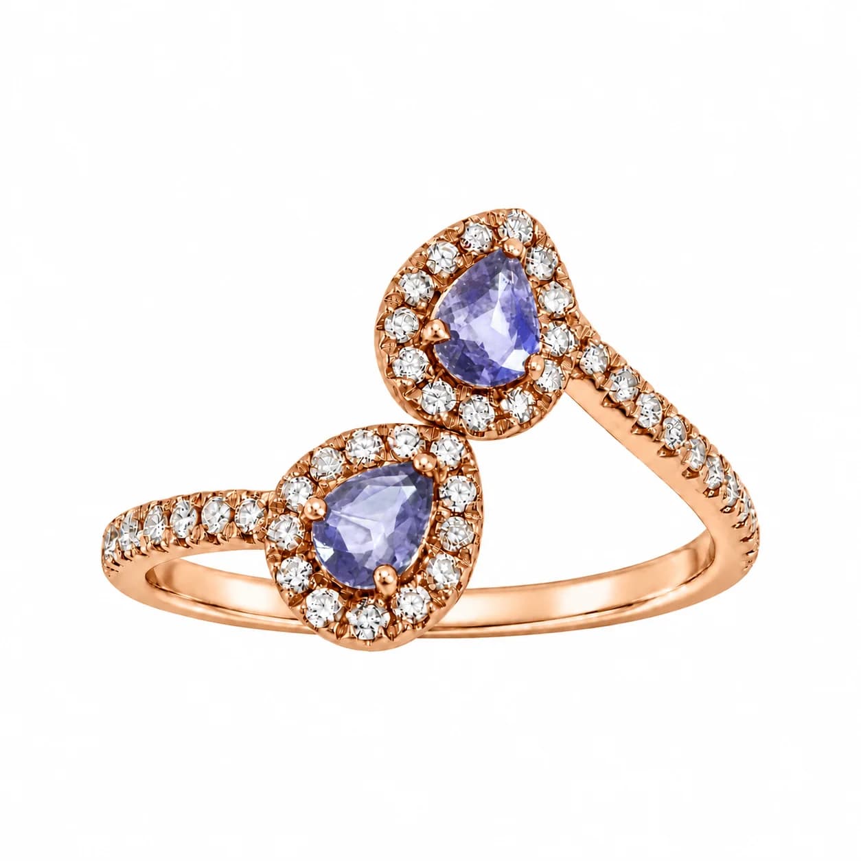 4K Rose Gold Ring with Natural Diamonds and Natural Tanzanites