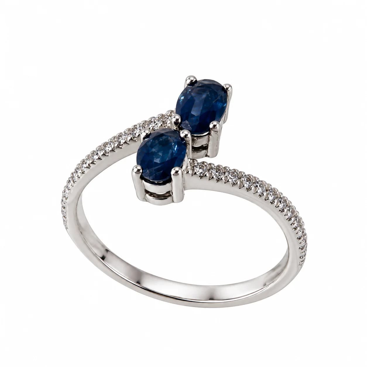 14K White Gold Ring with Natural Diamonds and Natural Sapphires - 3
