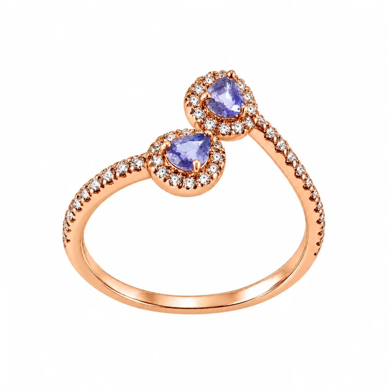 4K Rose Gold Ring with Natural Diamonds and Natural Tanzanites - 2