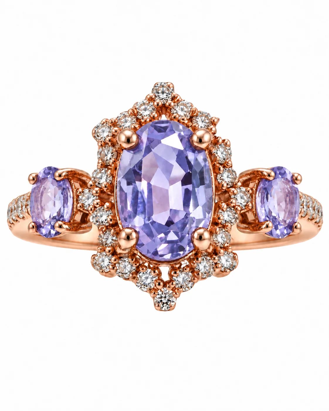 14K Rose Gold Ring with Natural Diamonds and Natural Tanzanites 