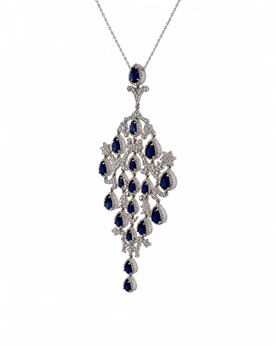 14К White Gold Pendant with Natural Sapphires and Natural Diamonds - 3