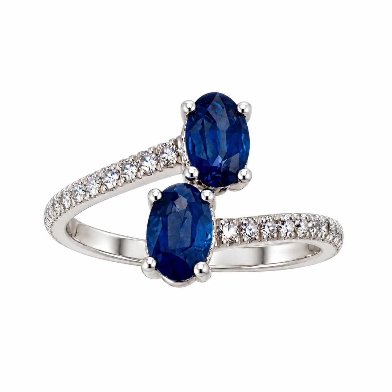 14K White Gold Ring with Natural Diamonds and Natural Sapphires - 1