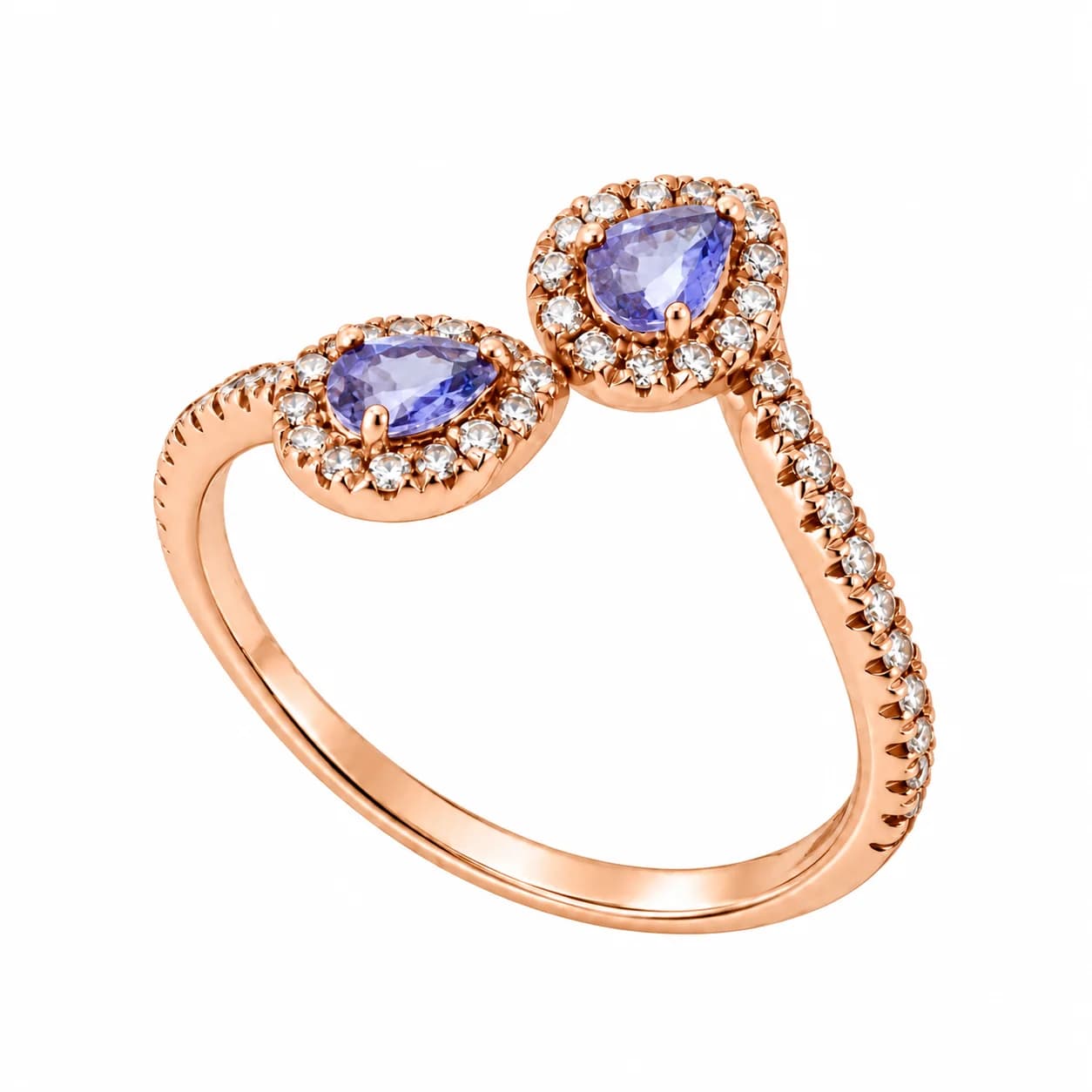 4K Rose Gold Ring with Natural Diamonds and Natural Tanzanites - 3