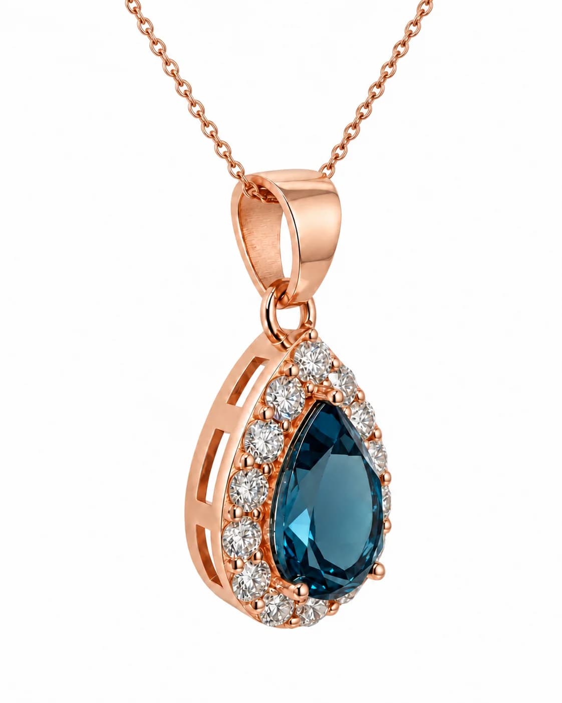 14K Rose Gold Pendant with Topaz and Lab-Grown Diamonds - 2