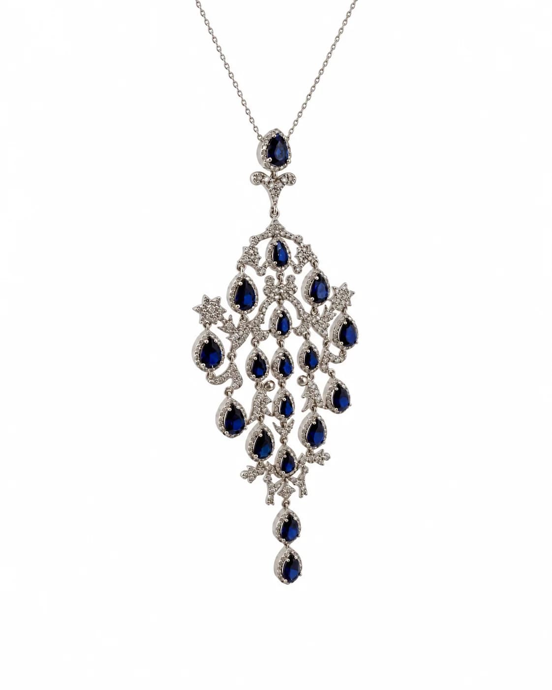 14К White Gold Pendant with Natural Sapphires and Natural Diamonds - 2