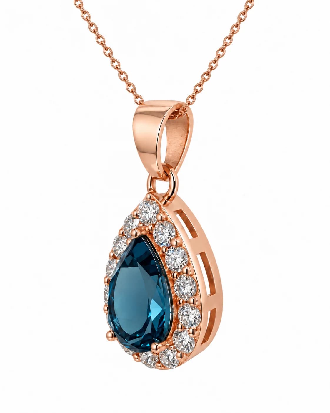 14K Rose Gold Pendant with Topaz and Lab-Grown Diamonds - 3