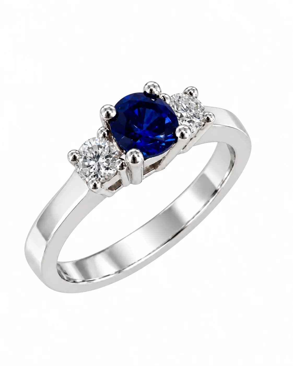 14К White Gold Ring with Lab-Grown Diamonds and Lab-Grown Sapphire