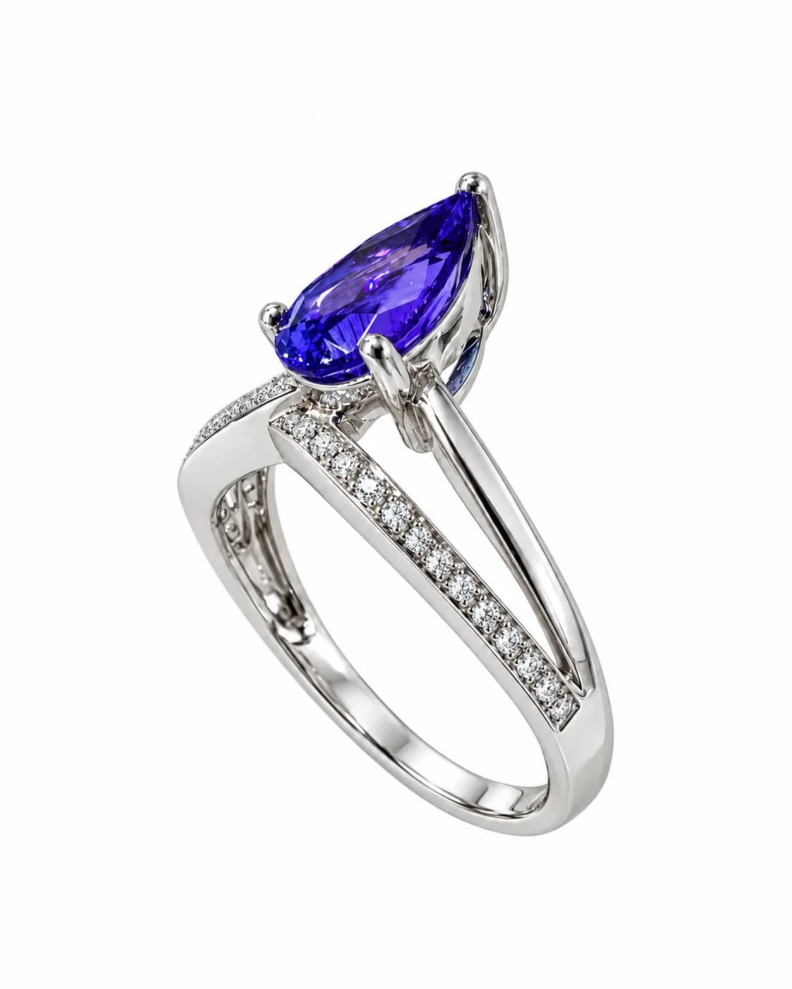 14K White Gold Ring with Tanzanite and Natural Diamonds - 3