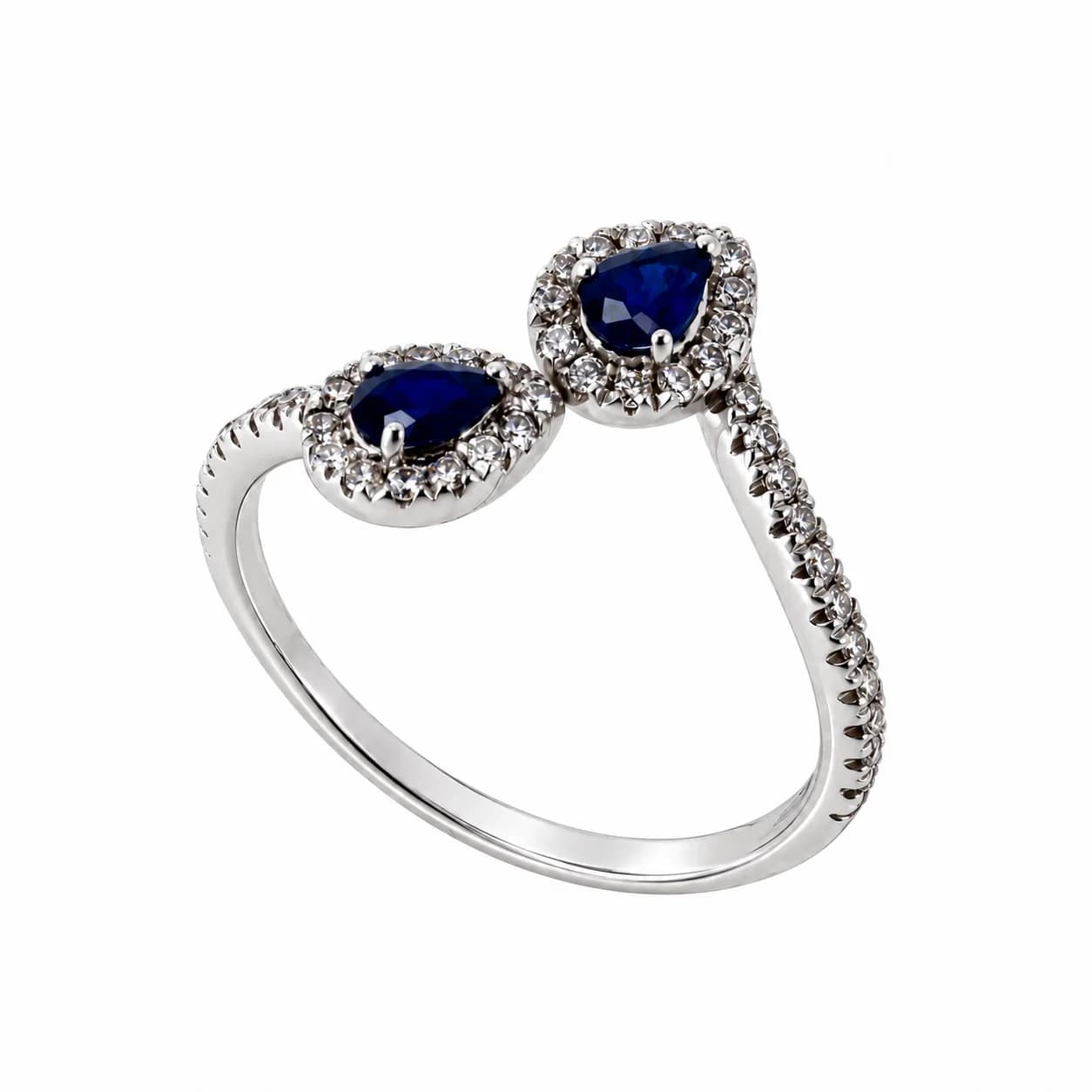 14К White Gold Ring with Natural Diamonds and Natural Sapphires - 3