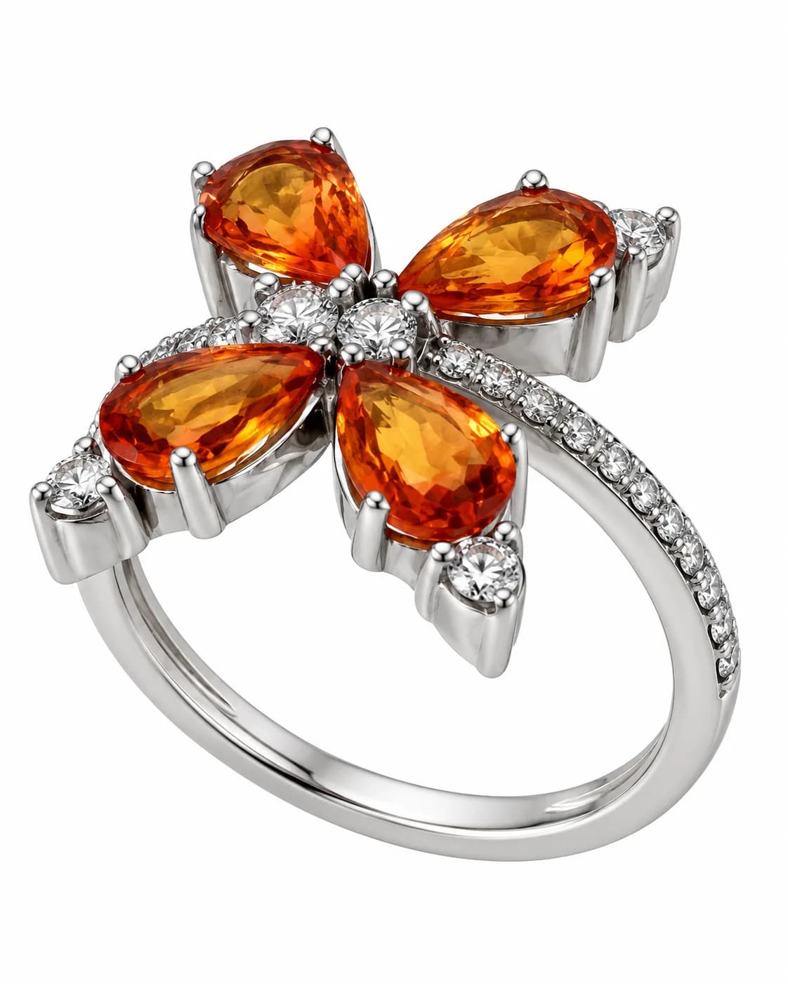 14K White Gold Ring with Natural Sapphires and Natural Diamonds - 3