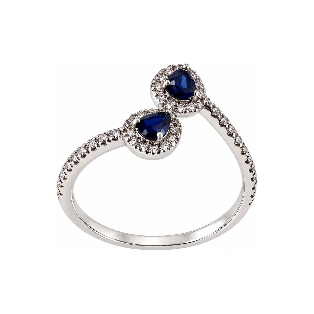 14К White Gold Ring with Natural Diamonds and Natural Sapphires - 2