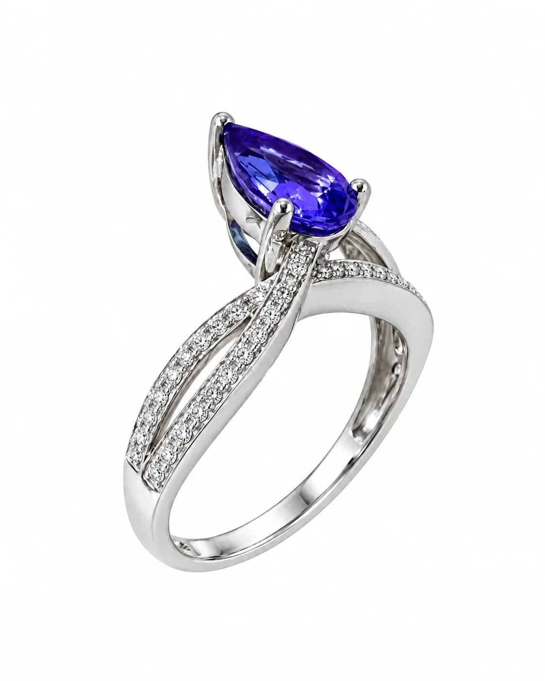 14K White Gold Ring with Tanzanite and Natural Diamonds - 2