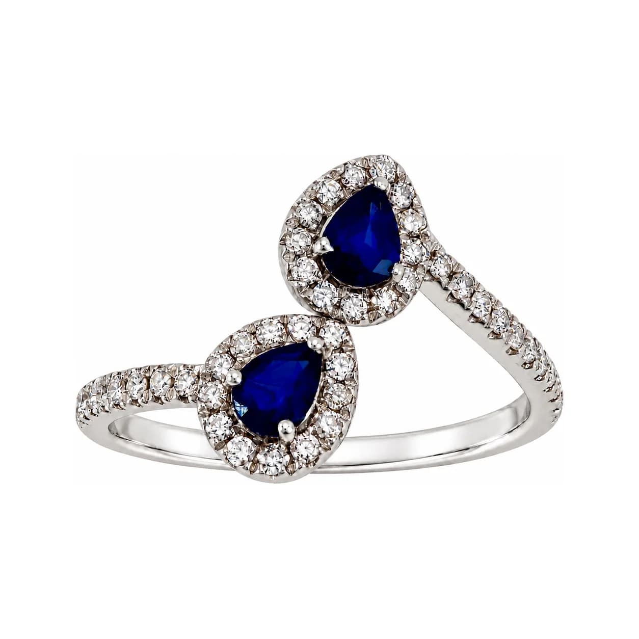 14К White Gold Ring with Natural Diamonds and Natural Sapphires - 1