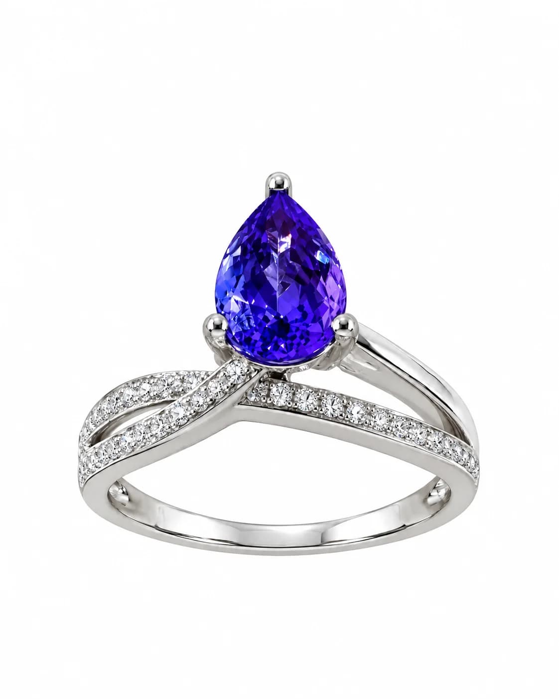 14K White Gold Ring with Tanzanite and Natural Diamonds - 1
