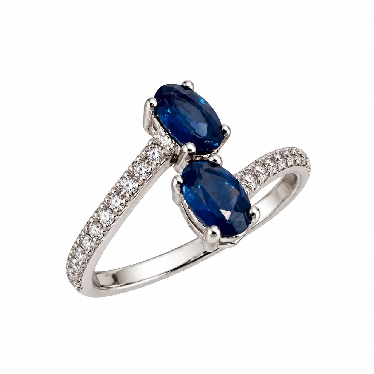 14K White Gold Ring with Natural Diamonds and Natural Sapphires - 2