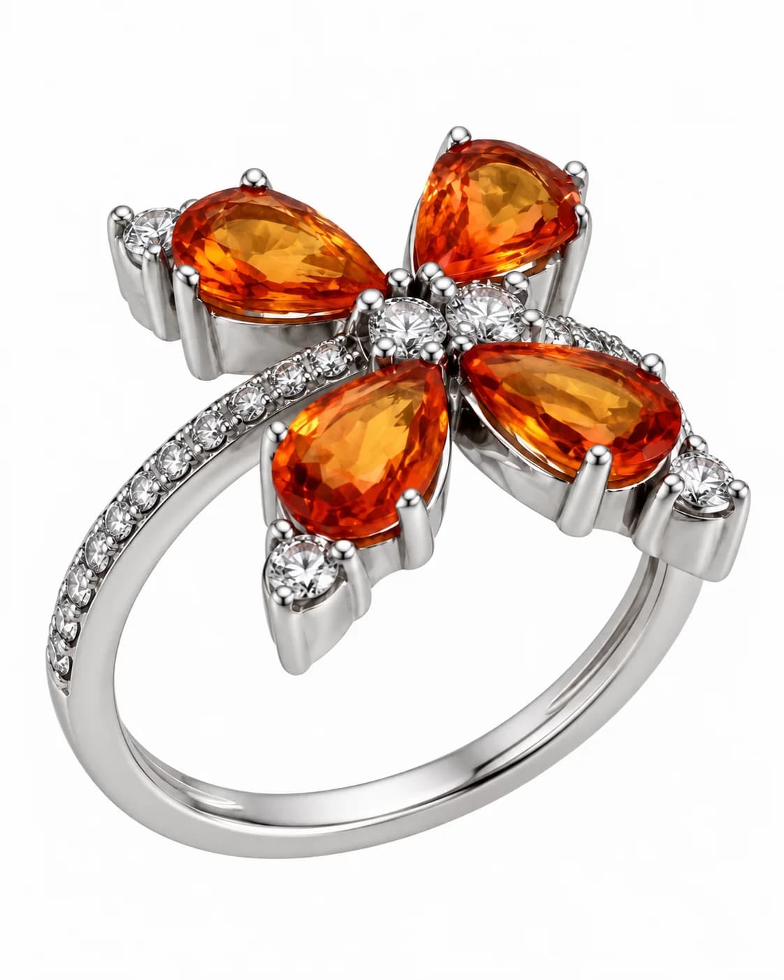 14K White Gold Ring with Natural Sapphires and Natural Diamonds - 2